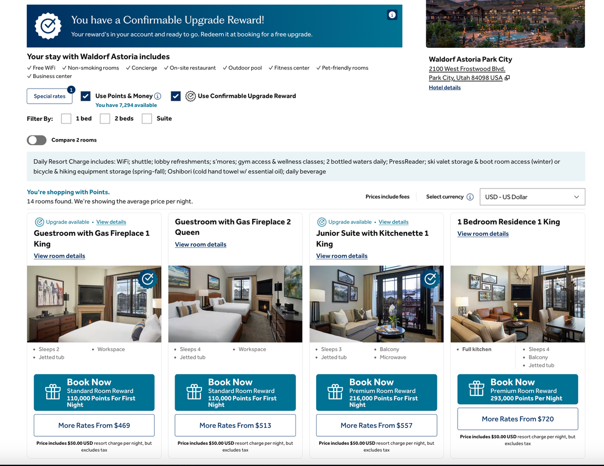Use Hilton Confirmable Upgrade Reward