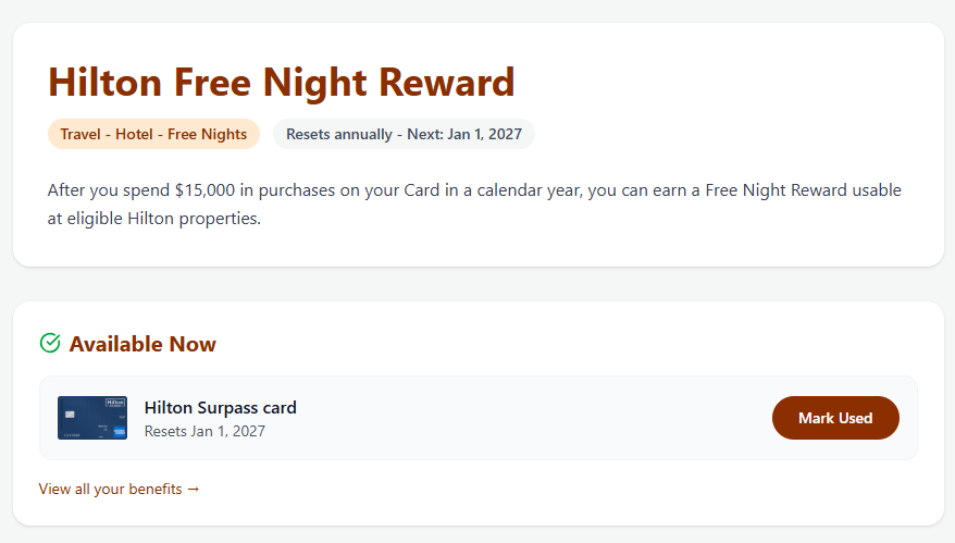 UseYourCredits Hilton Free Night availability
