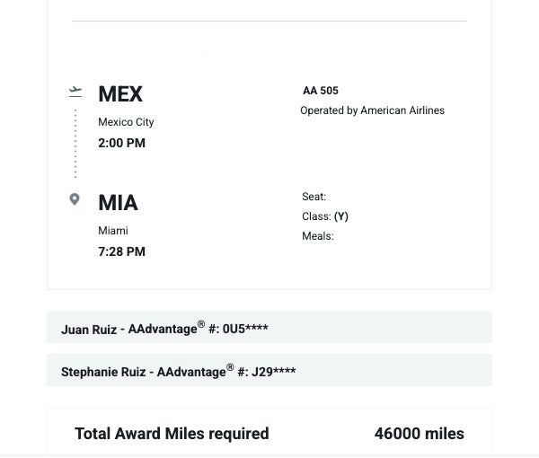 AA 23k miles MEX MIA AA 23k miles MEX MIA