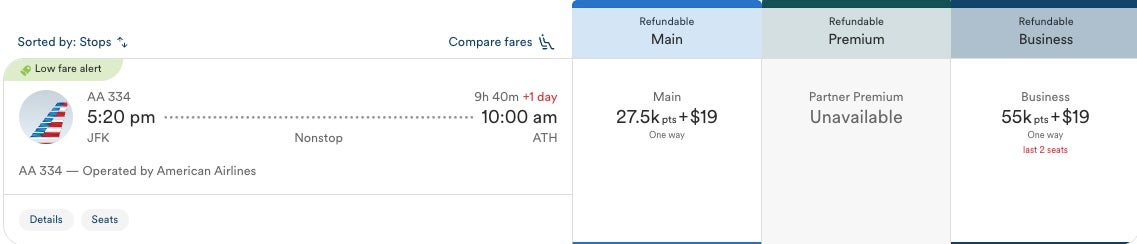 AA Athens award alert seats.aero