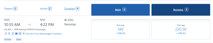 AA MEX MIA Award 34k AA miles AA MEX MIA Award 34k AA miles