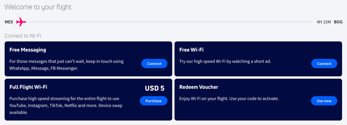 Aeromexico MEX BOG Wi Fi options