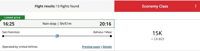 Air Canada Aeroplan Hawaii Price