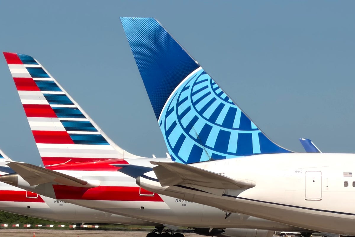 American and United tail fins at Rio de Janeiro GIG Brazil