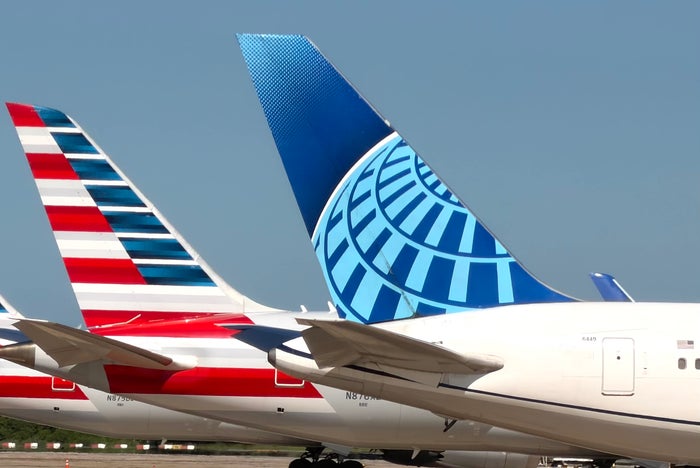 American and United tail fins at Rio de Janeiro GIG Brazil