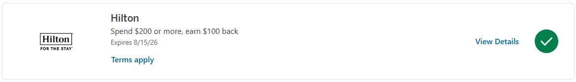 Amex Hilton Offer $200 for $100