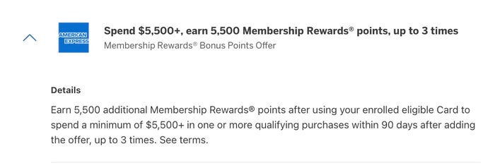 Amex Offer up to 16,5k