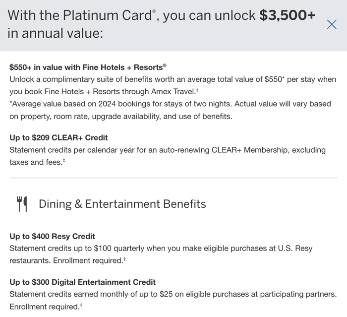 Amex Platinum Annual Benefits 2
