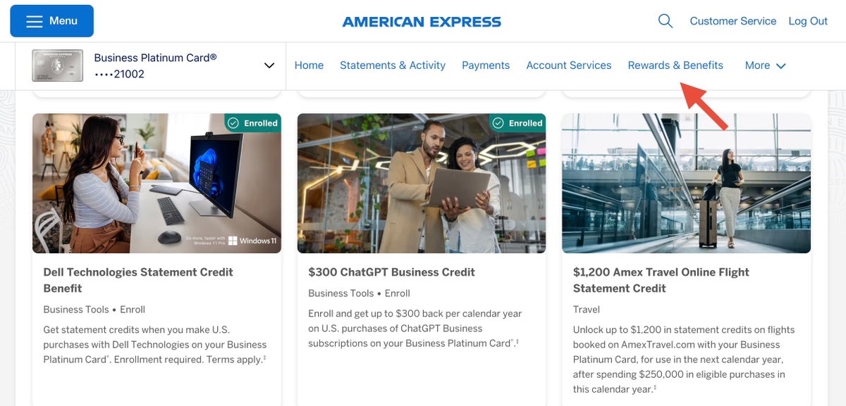 Amex biz platinum reward and benefits tab