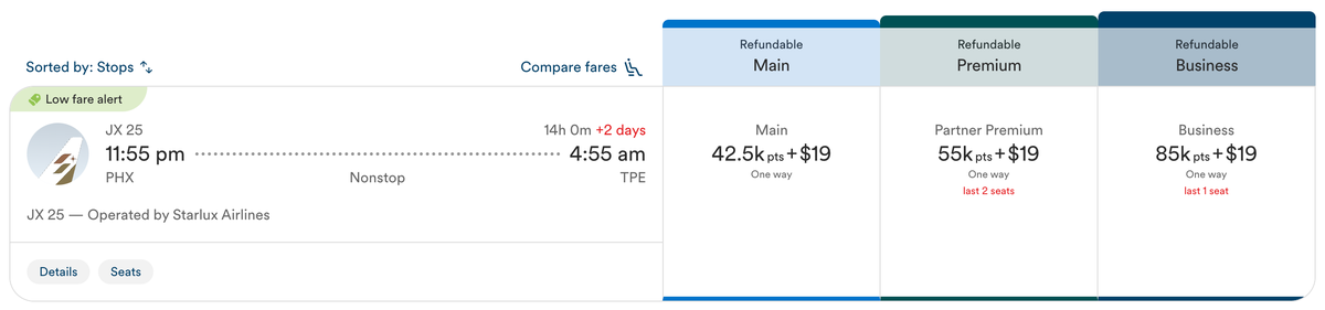 Atmos Rewards PHX TPE business class