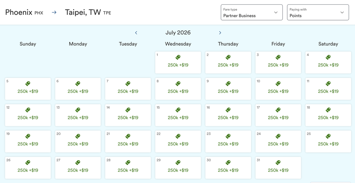 Atmos Rewards calendar PHX TPE pricing
