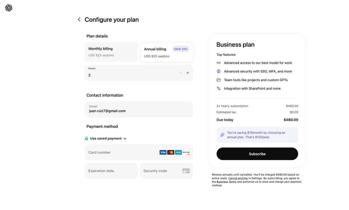 CHATGPT payment page