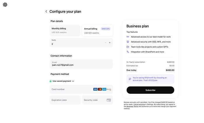 CHATGPT payment page CHATGPT payment page