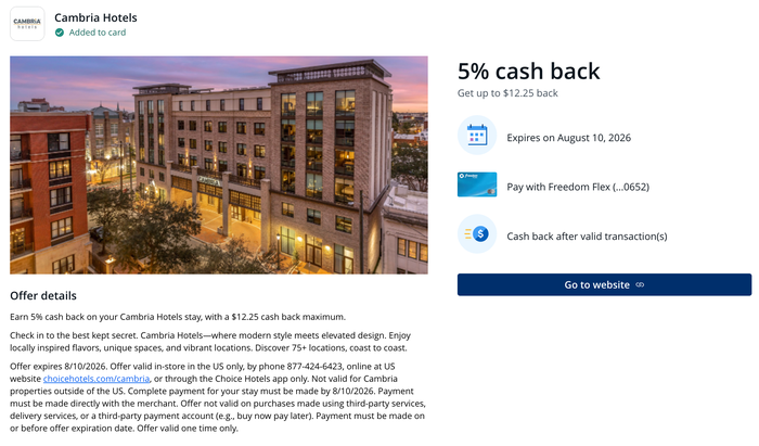 Chase Offer Cambria Hotels July 2026