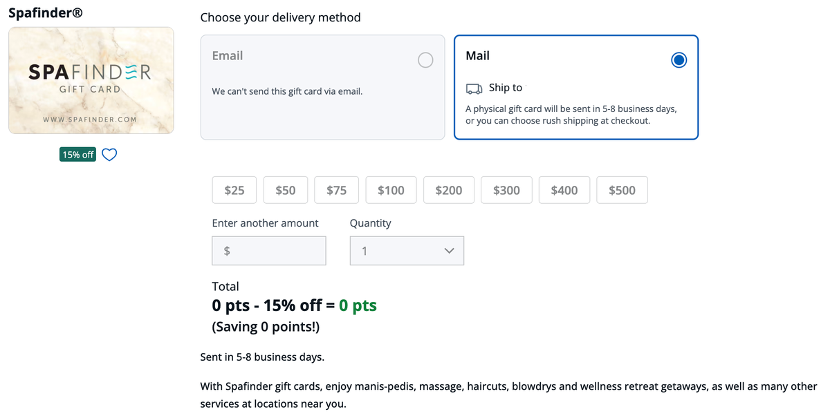 Chase Spafinder gift card 15 discount