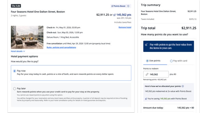Chase Travel Four Seasons One Dalton Boston booking Chase Travel Four Seasons One Dalton Boston booking