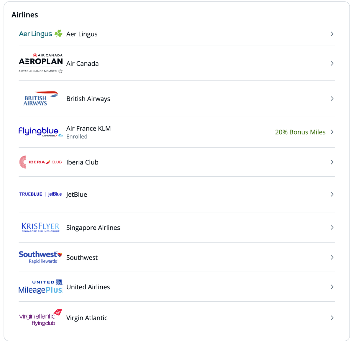Chase Ultimate Rewards airline transfer partners Chase transfer airlines screenshot