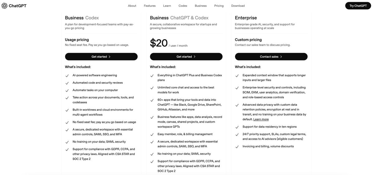 ChatGPT Business Subscriptin Options