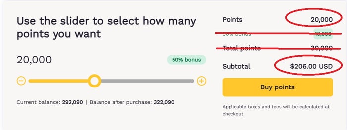 Choice Buy Points No Bonus