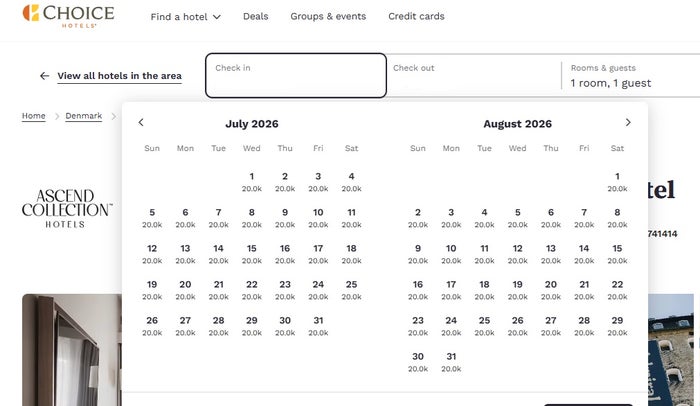Choice Hotel Admiral Points Calendar