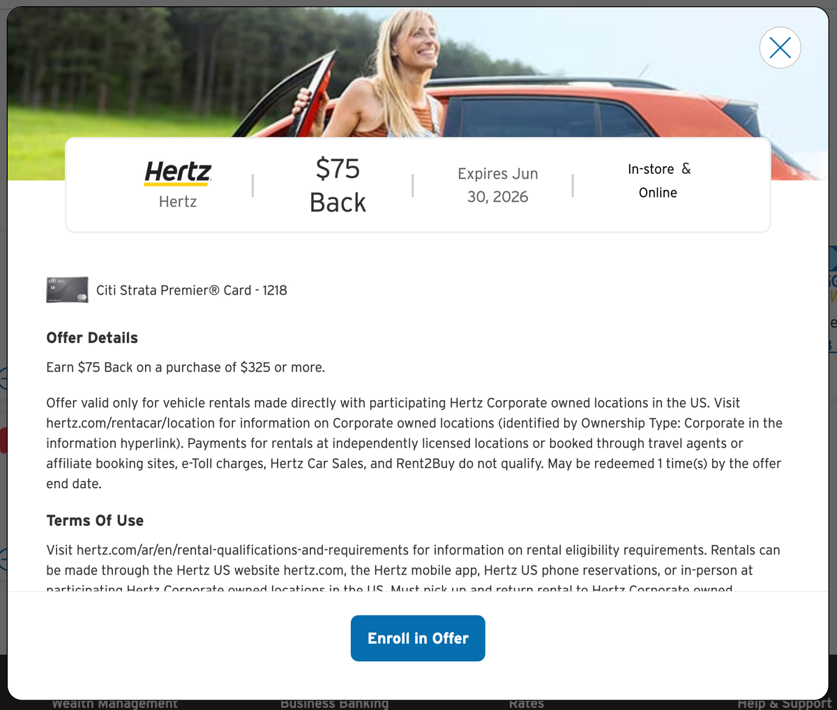 Citi Merchant Offer Hertz May 2026