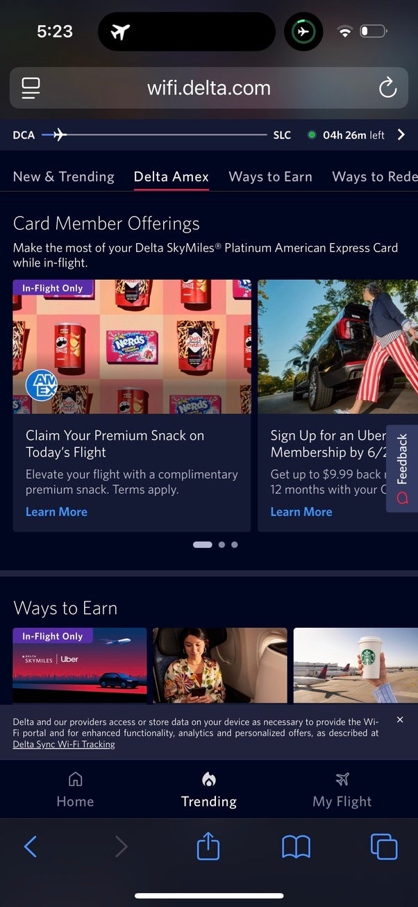 Delta Amex cardholder premium snack option
