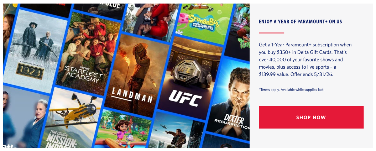Delta Paramount+ gift card offer May 2026
