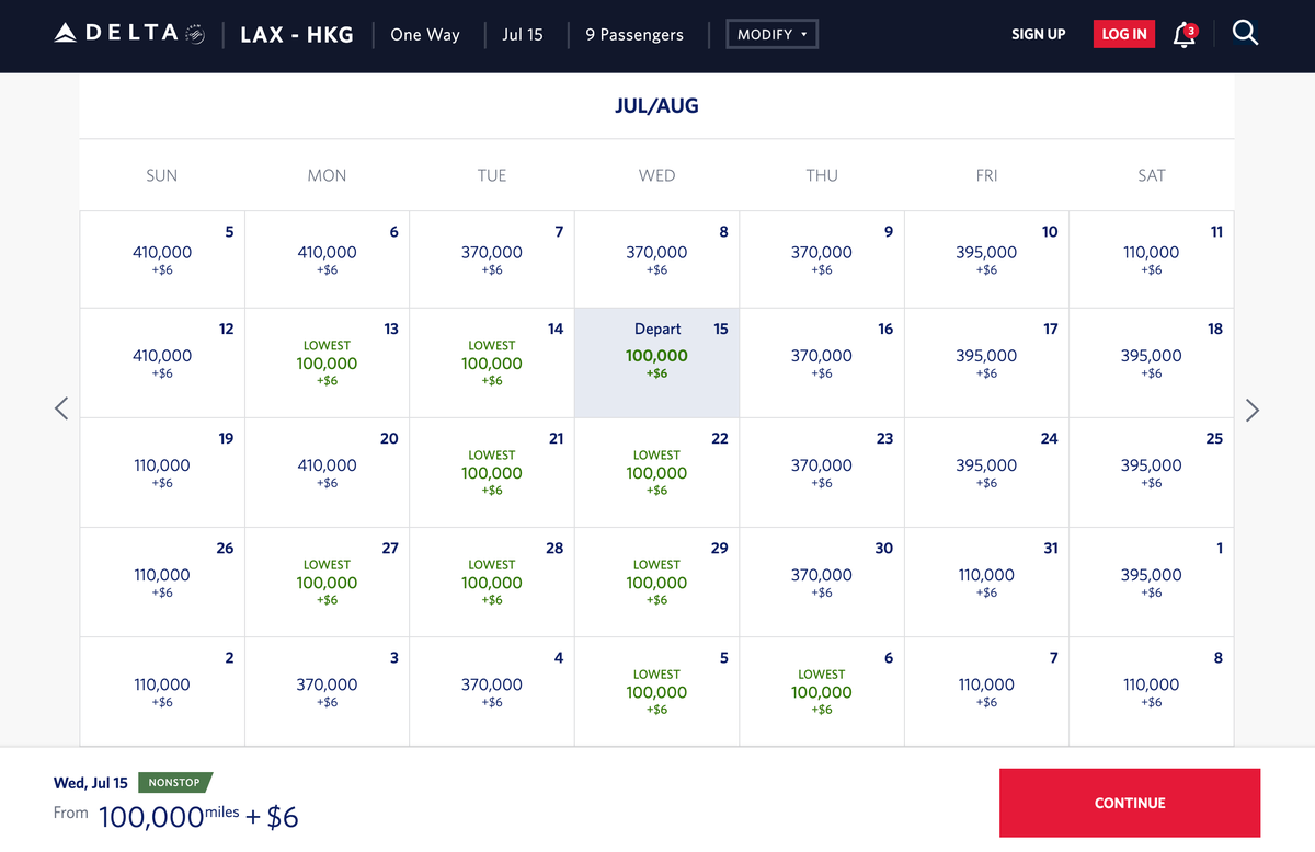 Delta award calendar LAX HKG Delta award calendar LAX HKG