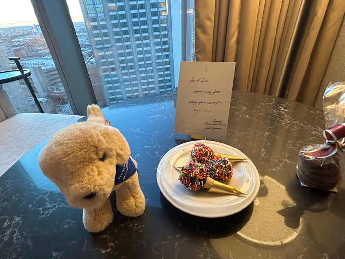 Four Seasons One Dalton Boston room 1502 welcome gifts