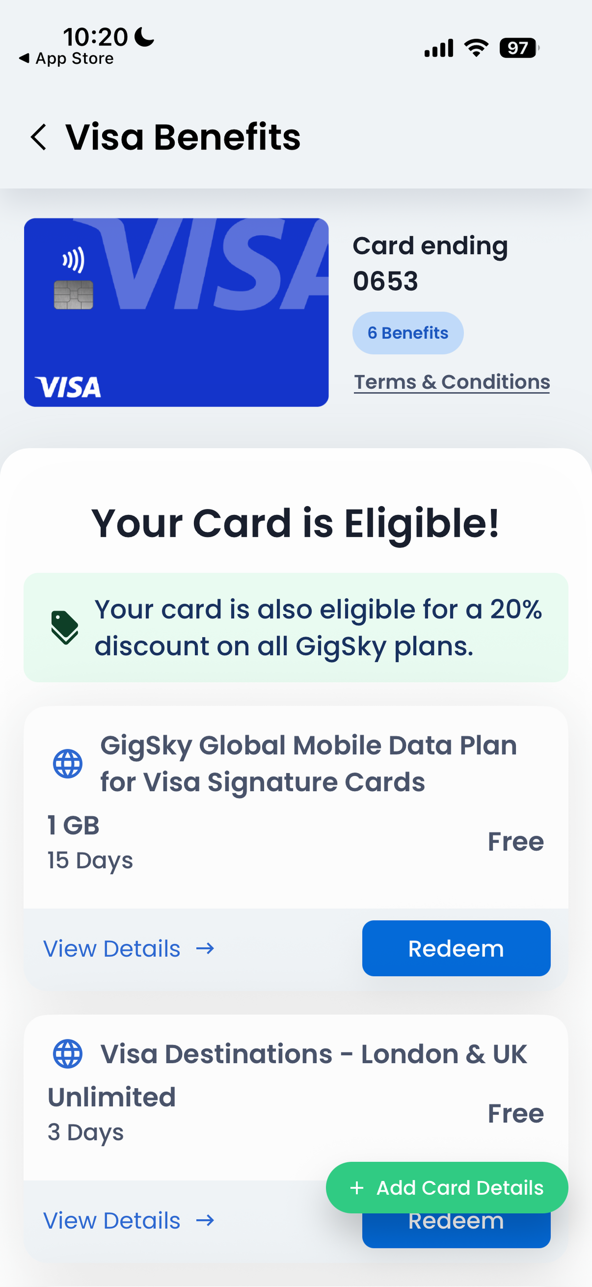 GigSky App Visa