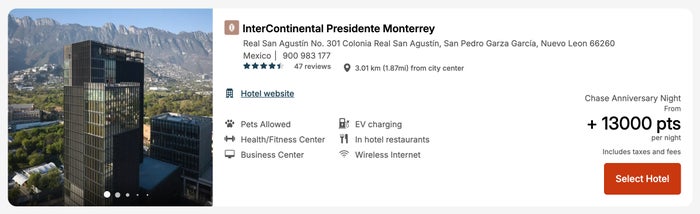 InterContinental Presidente Monterrey free night top up