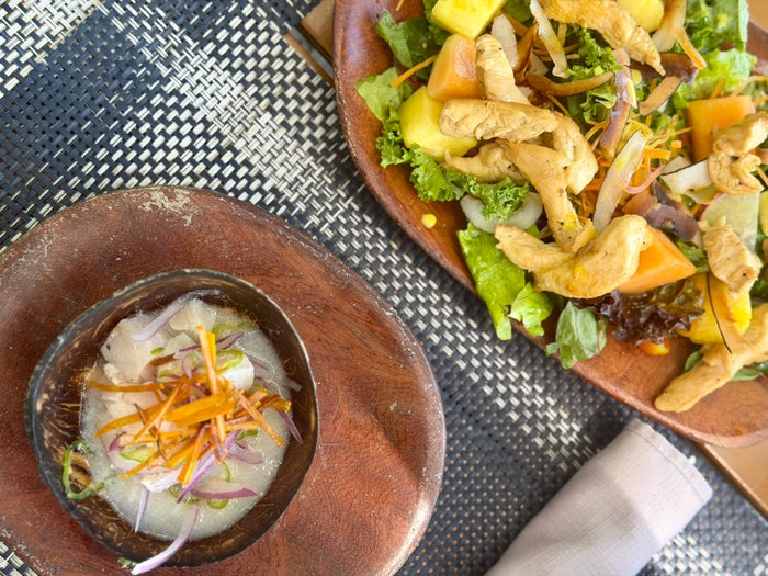 Isla Palenque Panama ceviche and salad