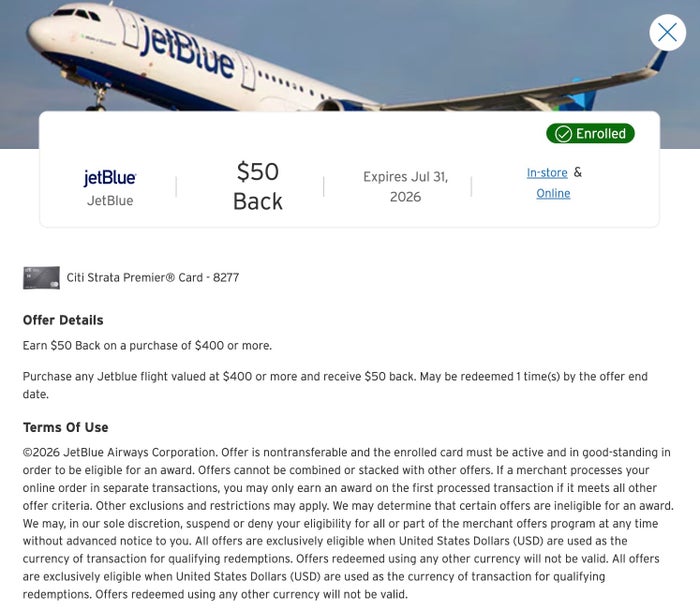Citi Merchant Offer JetBlue January 2026 JetBlue Citi Merchant Offer