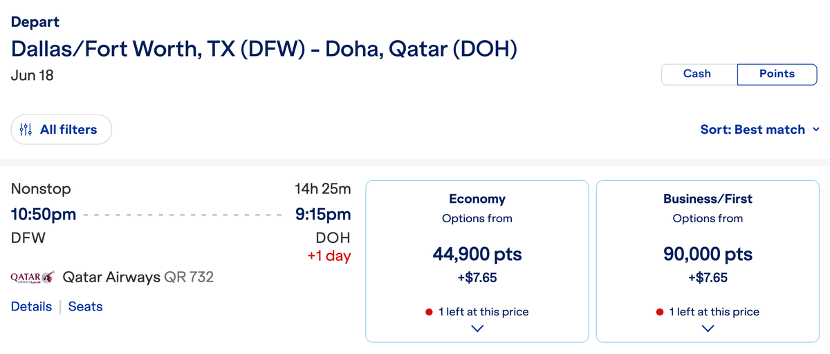JetBlue DFW DOH Qsuite redemption