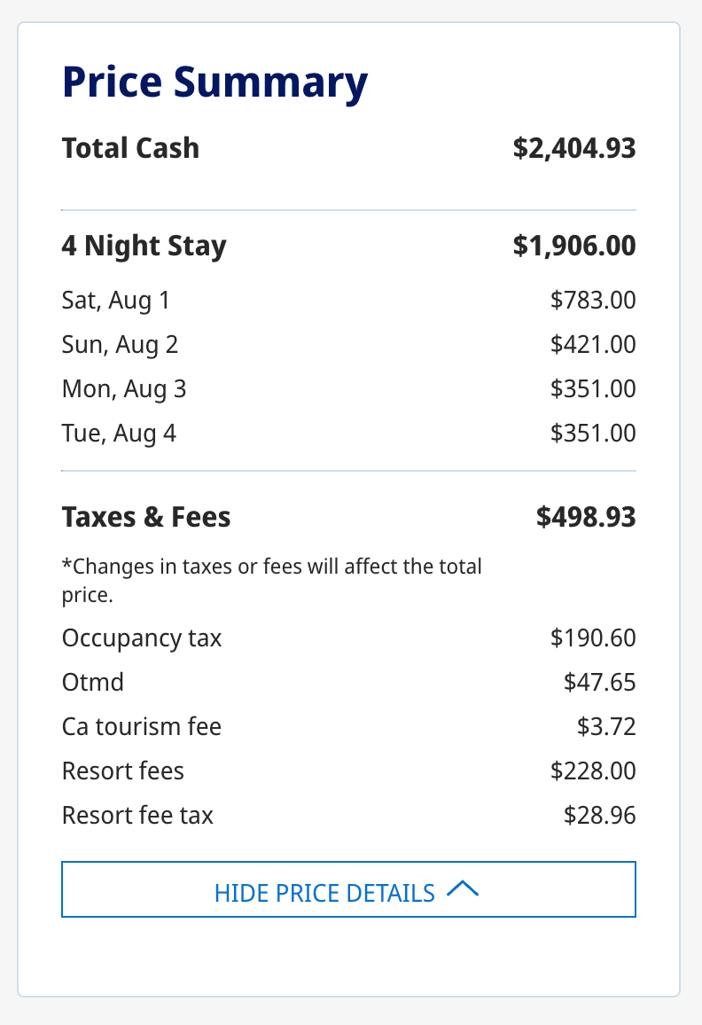 Oceanside Resort Cash Rate