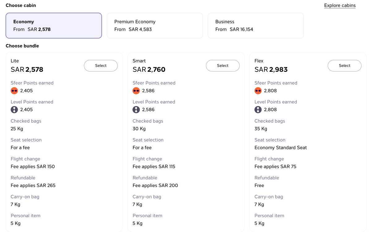 Riyadh Air economy class fare types and inclusions