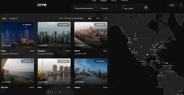 Rove Miles Flights Rove flights explore page