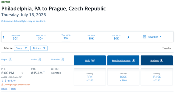 Screenshot 2026 05 14 at 10.35.58 AM AA PHL PRG AAdvantage pricing