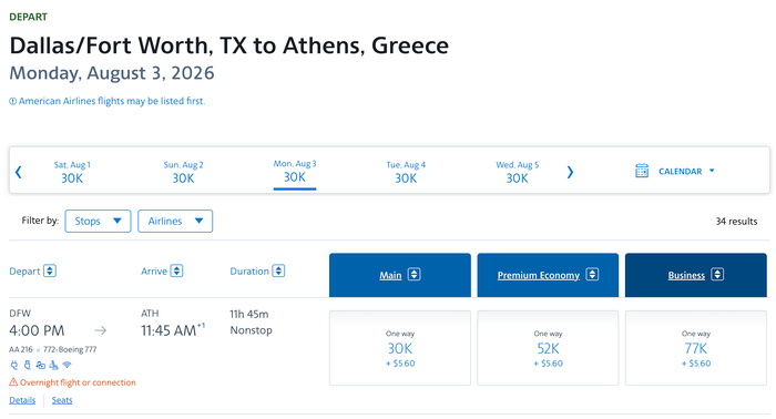 Screenshot 2026 05 14 at 9.50.28 AM AA DFW ATH AAdvantage rates