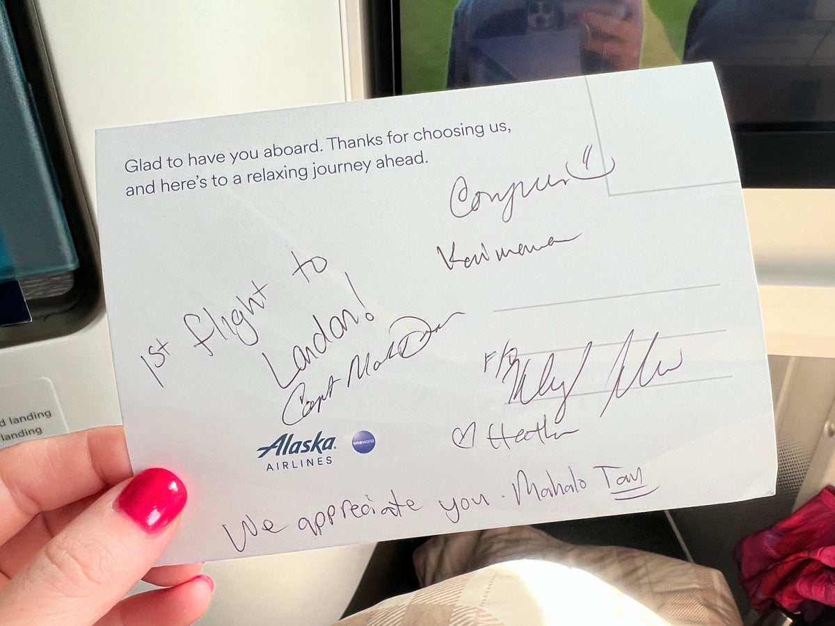 Signed Alaska Airlines postcard from the first flight to London Signed Alaska Airlines postcard from the first flight to London