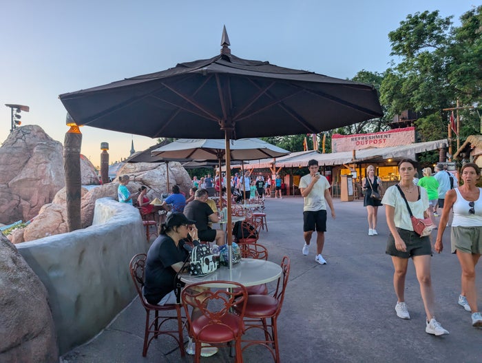 Umbrella seating at EPCOT Umbrella seating at EPCOT