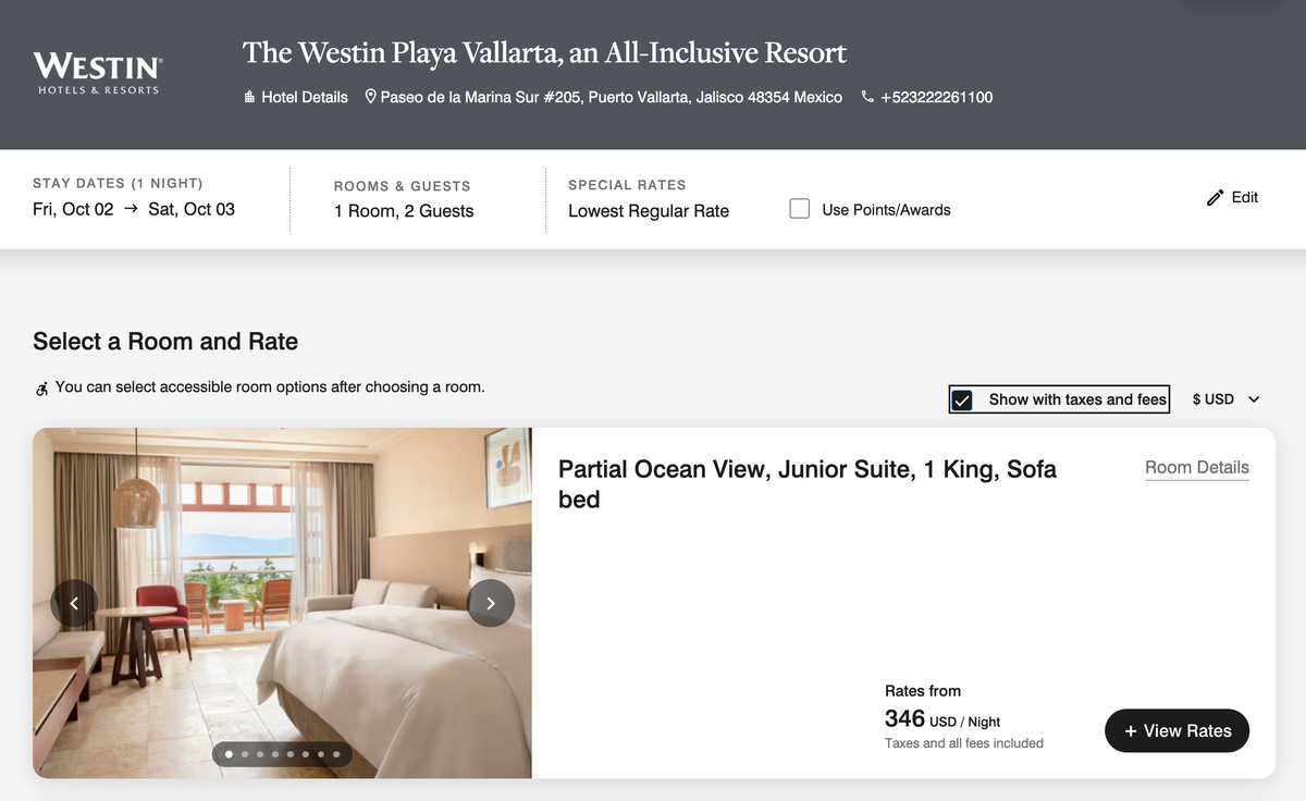 Westin Puerto Vallarta Cash Rates