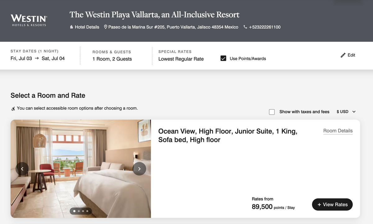 award rates Westin Puerto Vallarta