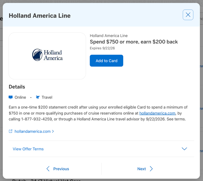 Amex Offer Holland America June 2026