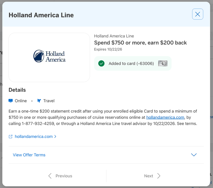 Amex Offer Holland America September 2026 Amex Offer Holland America September 2026