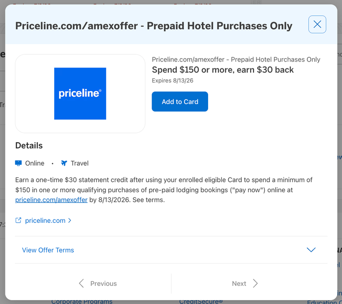 Amex Offer Priceline August 2026 Amex Offer Priceline August 2026