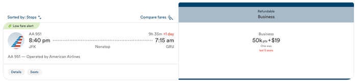Atmos Rewards JFK GRU booking AA business class Atmos Rewards JFK GRU booking AA business class