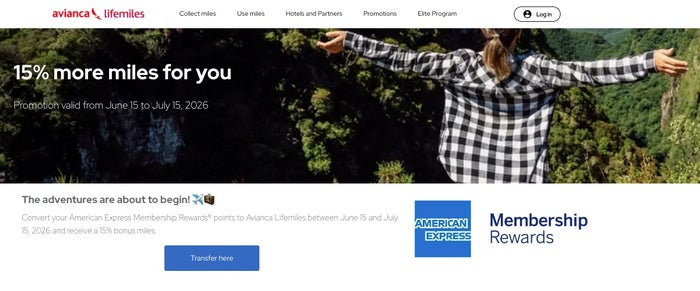 Avianca lifemiles 15% transfer bonus july 2026