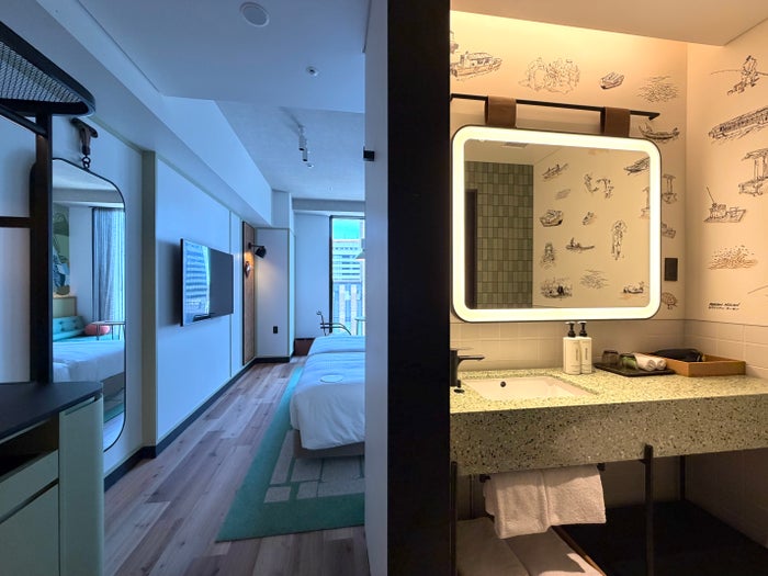 Caption by Hyatt Kabutocho Tokyo bedroom into bathroom