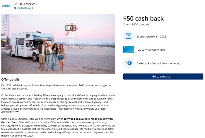 Chase Offer Cruise America July 2026 Chase Offer Cruise America July 2026